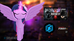 Size: 1768x992 | Tagged: safe, imported from derpibooru, twilight sparkle, alicorn, batman, black panther, death battle, death battle!: raven vs twilight sparkle, exploitable meme, meme, screenshots, screwattack.com, twilight sparkle (alicorn)