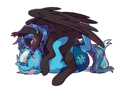 Size: 1400x1010 | Tagged: safe, artist:raponee, imported from derpibooru, oc, oc:midnight light, oc:snow sailor, pegasus, pony, unicorn, blushing, boop, cuddling, cute, ear fluff, eye contact, female, horn, jewelry, looking at each other, lying down, lying on top of someone, male, mare, mlem, noseboop, oc x oc, pegasus oc, pendant, shipping, silly, simple background, smiling, snolight, spread wings, stallion, straight, tongue out, transparent background, unicorn oc, wings