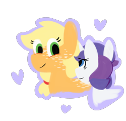 Size: 1818x1741 | Tagged: safe, artist:roseyicywolf, imported from derpibooru, applejack, rarity, female, heart, lesbian, rarijack, shipping, simple background, transparent background