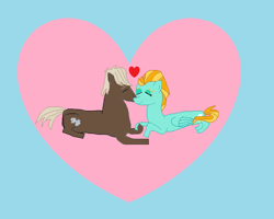 Size: 1024x821 | Tagged: safe, artist:jwwprod, imported from derpibooru, dumbbell, lightning dust, eyes closed, female, happy, heart, hearts and hooves day, holding hooves, holiday, kissing, lightningbell, lying down, male, shipping, straight, valentine's day