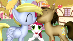 Size: 1920x1080 | Tagged: safe, artist:mario-mcfly, imported from derpibooru, derpy hooves, doctor whooves, time turner, 3d, doctorderpy, female, kissing, male, roseluck the shipper, shipper on deck, shipping, straight