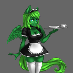 Size: 2000x2000 | Tagged: safe, imported from derpibooru, oc, oc only, oc:green bean, anthro, pegasus, clothes, female, maid, solo