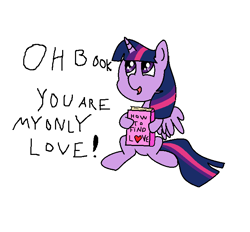 Size: 700x650 | Tagged: safe, artist:amateur-draw, imported from derpibooru, twilight sparkle, alicorn, pony, 1000 hours in ms paint, book, female, forever alone, meme, ms paint, simple background, solo, that pony sure does love books, twilight sparkle (alicorn)