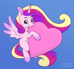 Size: 1100x1035 | Tagged: safe, artist:haretrinity, imported from derpibooru, princess cadance, alicorn, pony, cute, cutedance, female, heart, holiday, looking at you, mare, simple background, smiling, solo, valentine's day