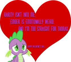 Size: 728x636 | Tagged: safe, imported from derpibooru, spike, heart, holiday, implied princess ember, implied rarity, implied thorax, lasty's hearts, sad, simple background, transparent background, valentine, valentine's day