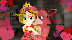 Size: 1920x1080 | Tagged: safe, artist:acefoxy13, imported from derpibooru, sunset shimmer, equestria girls, 3d, crack shipping, crossover, five nights at freddy's, foxy, holiday, shipping, source filmmaker, valentine's day, wat