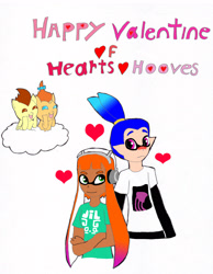 Size: 2379x3072 | Tagged: safe, artist:pokeneo1234, imported from derpibooru, pound cake, pumpkin cake, inkling, crossed arms, crossover, hearts and hooves day, holiday, splatoon, valentine's day