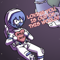 Size: 1280x1280 | Tagged: safe, artist:rawrienstein, imported from derpibooru, rainbow dash, ask nerd dash, equestria girls, appledash, astronaut, earth, female, heart, holiday, lesbian, planet, pun, shipping, space, spacesuit, valentine, valentine's day