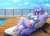 Size: 2122x1542 | Tagged: safe, artist:zzvinniezz, imported from derpibooru, oc, oc only, oc:mariah wolves, alicorn, anthro, plantigrade anthro, 2018, alicorn oc, anthro oc, beach chair, big breasts, bikini, breasts, chair, clothes, cruise ship, cutie mark, female, fence, horn, looking at you, lounge chair, lying, ponytail, sky, solo, sunglasses, swimming pool, swimsuit, wings