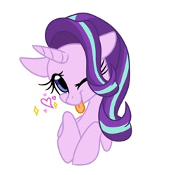 Size: 2000x2000 | Tagged: safe, artist:jen-neigh, imported from derpibooru, starlight glimmer, pony, unicorn, bust, cute, female, glimmerbetes, heart, one eye closed, portrait, simple background, solo, tongue out, white background, wink