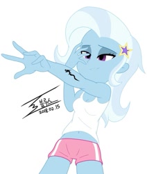Size: 743x877 | Tagged: safe, artist:bluse, imported from derpibooru, trixie, equestria girls, background removed, belly button, clothes, korean, midriff, shorts, show accurate, simple background, tanktop, tattoo, white background