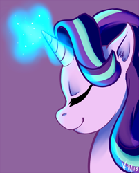 Size: 600x746 | Tagged: safe, artist:emberfan11, imported from derpibooru, starlight glimmer, pony, unicorn, eyes closed, female, glowing horn, horn, magic, simple background, smiling, solo