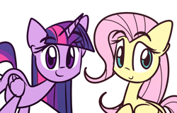 Size: 2000x1280 | Tagged: safe, artist:lilboulder, imported from derpibooru, fluttershy, twilight sparkle, alicorn, pony, cute, duo, looking at you, shyabetes, simple background, smiling, twiabetes, twilight sparkle (alicorn), white background