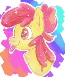 Size: 1024x1205 | Tagged: safe, artist:dashiekawaii145, imported from derpibooru, apple bloom, pony, :p, bust, cute, female, heart eyes, signature, silly, silly filly, silly pony, solo, tongue out, wingding eyes