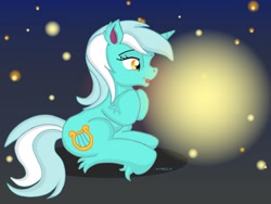 Size: 1024x768 | Tagged: safe, artist:x-fang-z, imported from derpibooru, lyra heartstrings, pony, female, fluffy, light, night, sitting, solo
