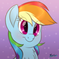 Size: 3500x3500 | Tagged: safe, artist:fluffyxai, imported from derpibooru, rainbow dash, pony, bust, chest fluff, cute, dashabetes, female, mare, multicolored hair, smiling, solo