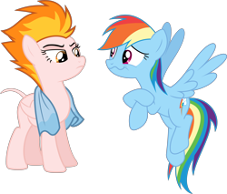 Size: 6558x5600 | Tagged: safe, artist:outlaw4rc, artist:outlawquadrant, artist:rasterize, artist:speedox12, edit, editor:slayerbvc, imported from derpibooru, vector edit, rainbow dash, spitfire, absurd resolution, bald, flying, furless, furless edit, glare, nude edit, nudity, plucked, shaved, shaved tail, simple background, spitfire is not amused, stifling laughter, towel, transparent background, unamused, vector, wavy mouth