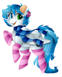 Size: 1024x1263 | Tagged: safe, artist:sk-ree, imported from derpibooru, oc, oc only, oc:ariel tone, pegasus, pony, clothes, female, mare, scarf, simple background, socks, solo, striped socks, transparent background, watermark