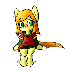 Size: 1200x1200 | Tagged: safe, artist:spheedc, imported from derpibooru, oc, oc only, oc:sweet corn, earth pony, semi-anthro, blushing, clothes, digital art, female, green eyes, mare, simple background, smiling, solo, transparent background