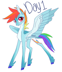 Size: 430x500 | Tagged: safe, artist:creeate97, imported from derpibooru, rainbow dash, pegasus, pony, colored hooves, feathered fetlocks, female, looking at you, mare, pixel art, signature, simple background, solo, white background, wings