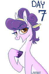 Size: 200x300 | Tagged: safe, artist:creeate97, imported from derpibooru, suri polomare, earth pony, pony, colored hooves, ear fluff, female, mare, pixel art, raised hoof, signature, simple background, solo, white background