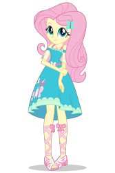 Size: 1030x1546 | Tagged: safe, imported from derpibooru, fluttershy, equestria girls, equestria girls series, clothes, cute, dress, feet, female, geode of fauna, official, sandals, shyabetes, simple background, solo, transparent background, vector