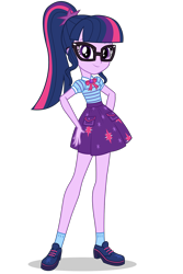 Size: 1030x1546 | Tagged: safe, imported from derpibooru, sci-twi, twilight sparkle, equestria girls, equestria girls series, bowtie, clothes, female, geode of telekinesis, glasses, hasbro, looking at you, magical geodes, official, ponytail, shoes, simple background, skirt, smiling, socks, solo, transparent background, vector