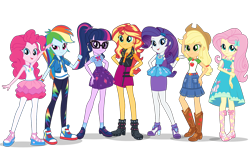 Size: 1888x1152 | Tagged: safe, edit, imported from derpibooru, applejack, fluttershy, pinkie pie, rainbow dash, rarity, sci-twi, sunset shimmer, twilight sparkle, equestria girls, equestria girls series, applejack's hat, boots, bracelet, clothes, converse, cowboy hat, denim skirt, dress, feet, female, glasses, hat, high heel boots, high heels, humane five, humane seven, humane six, jewelry, looking at you, mane six, official, official art, pantyhose, pencil skirt, photo, ponytail, rarity peplum dress, sandals, shoes, simple background, skirt, smiling, sneakers, socks, stetson, transparent background
