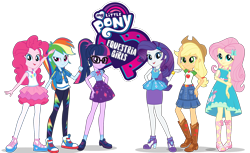 Size: 1888x1152 | Tagged: safe, edit, imported from derpibooru, applejack, fluttershy, pinkie pie, rainbow dash, rarity, sci-twi, twilight sparkle, equestria girls, equestria girls series, boots, clothes, converse, cowboy hat, denim skirt, dress, equestria girls logo, feet, female, geode of fauna, geode of shielding, geode of sugar bombs, geode of super speed, geode of super strength, geode of telekinesis, glasses, hand on hip, hat, high heel boots, high heels, humane five, humane six, logo, logo edit, magical geodes, mane six, my little pony logo, official, official art, pantyhose, ponytail, sandals, shoes, simple background, skirt, sneakers, socks, stetson, transparent background, vector