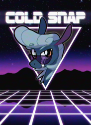 Size: 630x861 | Tagged: safe, artist:enma-darei, imported from derpibooru, oc, oc only, oc:cold snap, pony, solo, synthwave, text