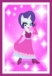 Size: 2200x3200 | Tagged: safe, artist:supra80, imported from derpibooru, rarity, anthro, plantigrade anthro, unicorn, too many pinkie pies, alternate hairstyle, clothes, dress, evening gloves, female, gloves, long gloves, scene interpretation, solo, sparkles