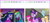 Size: 435x199 | Tagged: safe, imported from derpibooru, screencap, applejack, fluttershy, pinkie pie, rainbow dash, twilight sparkle, alicorn, derpibooru, equestria girls, equestria girls (movie), the saddle row review, clothes, cropped, female, juxtaposition, meta, twilight sparkle (alicorn)