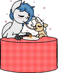 Size: 420x531 | Tagged: safe, artist:nootaz, imported from derpibooru, oc, oc only, oc:delta dart, oc:rewind, hippogriff, cute, delwind, eating, food, lady and the tramp, pasta, size difference, spaghetti, talons