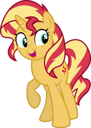 Size: 2586x3630 | Tagged: safe, artist:keronianniroro, imported from derpibooru, sunset shimmer, pony, unicorn, excited, female, mare, open mouth, raised hoof, redone, simple background, smiling, solo, transparent background