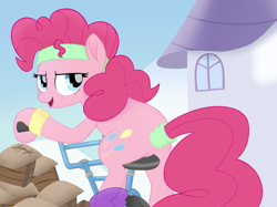 Size: 2732x2048 | Tagged: safe, artist:lemonspark, imported from derpibooru, pinkie pie, pony, my little pony: the movie, bicycle, female, high res, movie accurate, solo, workout outfit