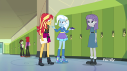 Size: 1920x1080 | Tagged: safe, imported from derpibooru, screencap, maud pie, sophisticata, sunset shimmer, trixie, equestria girls, equestria girls series, forgotten friendship, too much information