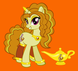 Size: 1196x1100 | Tagged: safe, artist:3d4d, imported from derpibooru, adagio dazzle, genie, pony, equestria girls ponified, female, magic lamp, orange background, ponified, simple background, solo