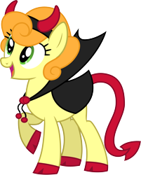 Size: 3000x3731 | Tagged: safe, artist:cloudy glow, artist:cloudyglow, imported from derpibooru, carrot top, golden harvest, pony, luna eclipsed, clothes, costume, devil horns, female, mare, raised hoof, simple background, smiling, solo, transparent background, vector