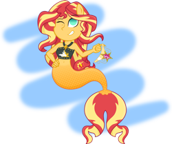 Size: 7929x6629 | Tagged: safe, artist:millennial dan, artist:sugar-loop, imported from derpibooru, part of a set, sunset shimmer, mermaid, equestria girls, my little pony: the movie, absurd resolution, belly button, chibi, clothes, element of magic, female, fins, mermaid tail, mermaidized, midriff, not fiery shimmer, one eye closed, seaponified, seapony sunset, simple background, solo, species swap, transparent background, wink