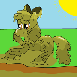 Size: 1000x1000 | Tagged: safe, artist:amateur-draw, imported from derpibooru, apple bloom, 1000 hours in ms paint, covered in mud, downvote bait, ms paint, mud, muddy, wet and messy