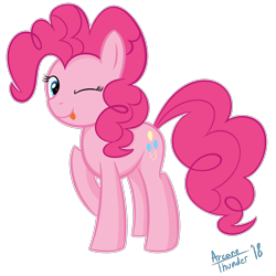 Size: 4500x4500 | Tagged: safe, artist:arcane-thunder, imported from derpibooru, pinkie pie, pony, absurd resolution, digital art, female, mare, one eye closed, signature, simple background, solo, tongue out, transparent background, wink