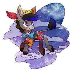 Size: 1000x988 | Tagged: safe, artist:mecco, imported from derpibooru, oc, oc only, oc:tara, donkey, clothes, cloud, costume, cute, galaxy, nightmare night, pinocchio, simple background, solo, transparent background, unshorn fetlocks