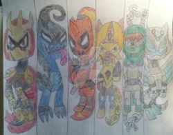 Size: 1024x801 | Tagged: safe, artist:tobiisabunny, imported from derpibooru, oc, oc:bitter rot, oc:daybreak flare, deadpool, traditional art