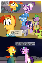 Size: 1200x1800 | Tagged: safe, artist:zouyugi, imported from derpibooru, maud pie, spike, starlight glimmer, sunburst, thorax, trixie, twilight sparkle, alicorn, changedling, changeling, earth pony, pony, unicorn, comic:confession, blushing, comic, dialogue, king thorax, twilight sparkle (alicorn)