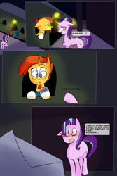 Size: 1200x1800 | Tagged: safe, artist:zouyugi, imported from derpibooru, starlight glimmer, sunburst, pony, unicorn, comic:confession, blushing, comic, dialogue, letter, train