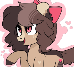 Size: 3000x2700 | Tagged: safe, artist:chococakebabe, imported from derpibooru, oc, oc only, oc:choco cake delight, earth pony, pony, bow, female, hair, high res, mare, simple background, solo, transparent background