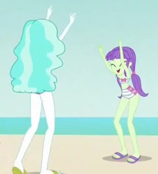 Size: 372x408 | Tagged: safe, imported from derpibooru, screencap, paisley, starlight, starshine, equestria girls, equestria girls series, forgotten friendship, background human, clothes, feet, flip-flops, sandals, swimsuit