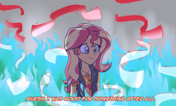 Size: 1500x900 | Tagged: safe, artist:heir-of-rick, imported from derpibooru, sunset shimmer, equestria girls, equestria girls series, forgotten friendship, spoiler:gravity falls, blue fire, clothes, cutie mark, female, fire, gravity falls, jacket, memory ribbon, spoilers for another series, weirdmageddon 3: take back the falls, weirdmageddon 4: somewhere in the woods