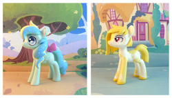 Size: 1200x683 | Tagged: safe, artist:krowzivitch, imported from derpibooru, oc, oc only, oc:golden shower, oc:honey melon, earth pony, pegasus, pony, colored hooves, commission, craft, ear piercing, female, figurine, heart eyes, irl, mare, photo, piebald coat, piebald colouring, piercing, red eyes, sculpture, traditional art, wingding eyes