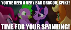 Size: 1920x808 | Tagged: safe, edit, edited screencap, imported from derpibooru, screencap, applejack, pinkie pie, spike, twilight sparkle, alicorn, dragon, pony, my little pony: the movie, abuse, female, femdom, image macro, imminent spanking, implied spaning, male, mare, meme, spanking, spikeabuse, twilight sparkle (alicorn)